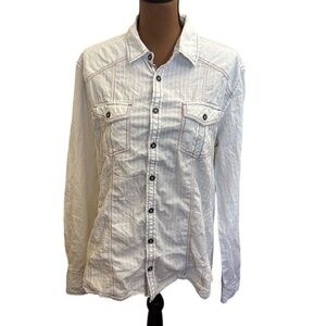 BKE Raymond Athletic Fit White Long Sleeve Button Front Shirt Size L‎